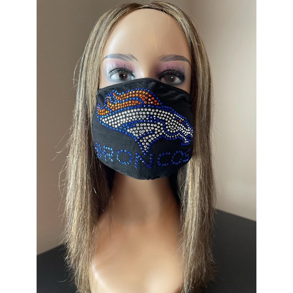 Denver Broncos Bling Rhinestone Face Mask - Picture 1 of 10